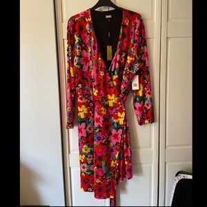 Colorful floral wrap dress with tags